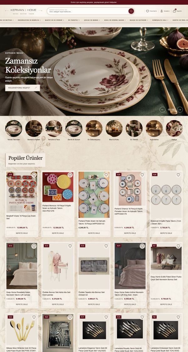 Kerman Home web sitesinin ana sayfa görünümü