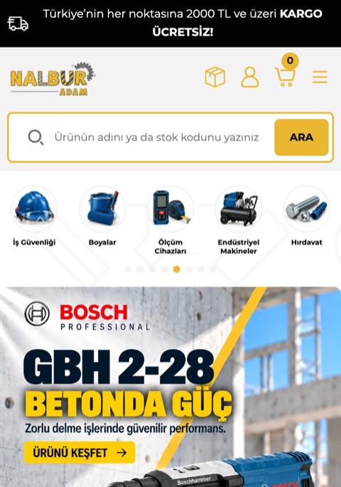 Nalburadam e-ticaret sitesinin telefon görünümü