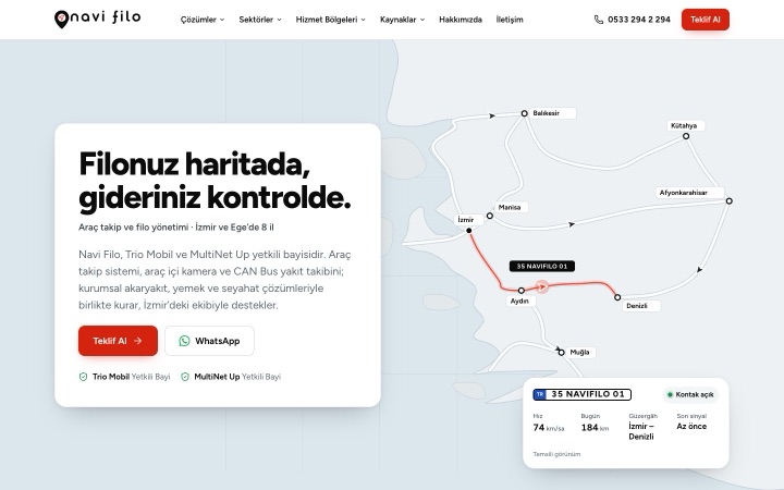 Navi Filo web sitesinin ana sayfa görünümü