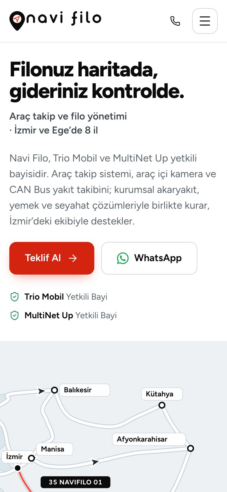 Navi Filo web sitesinin telefondaki görünümü
