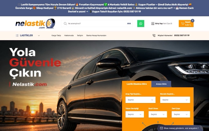 Nelastik web sitesinin ana sayfa görünümü