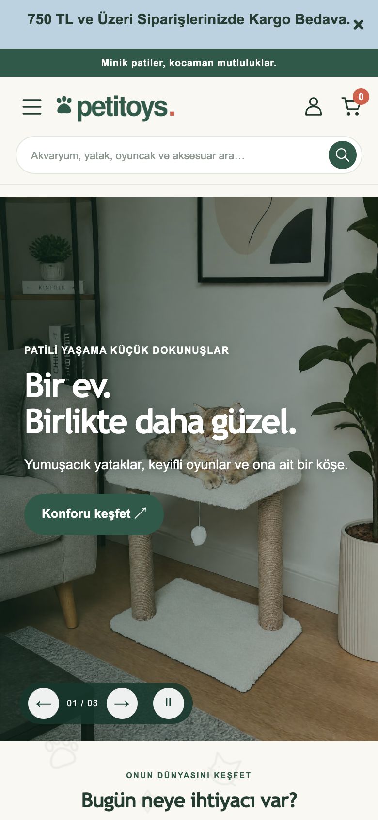 Petitoys web sitesinin telefondaki görünümü