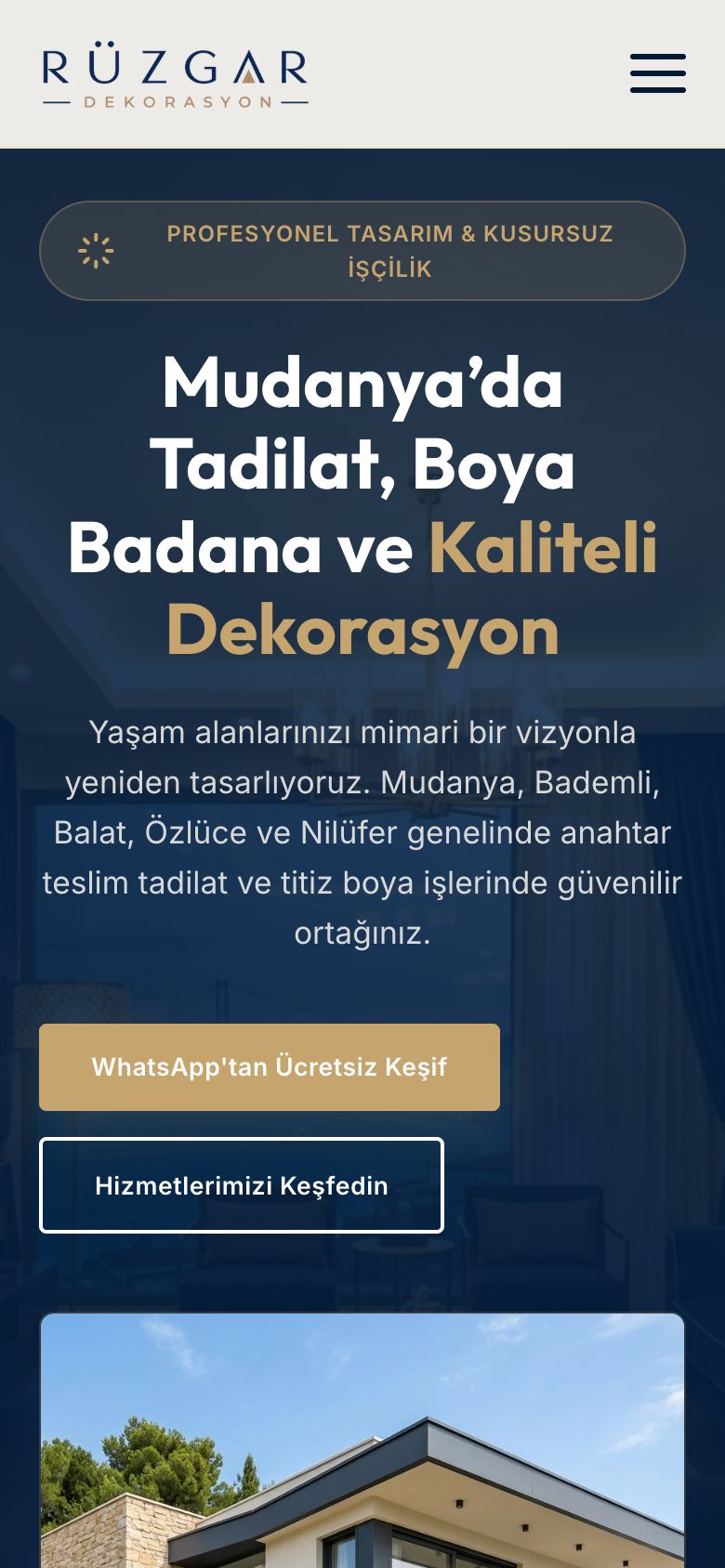 Rüzgar Dekorasyon web sitesinin telefondaki görünümü