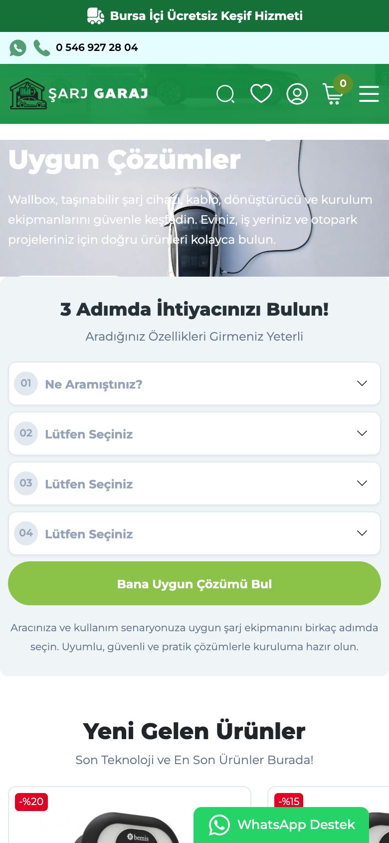 Şarj Garaj web sitesinin telefondaki görünümü