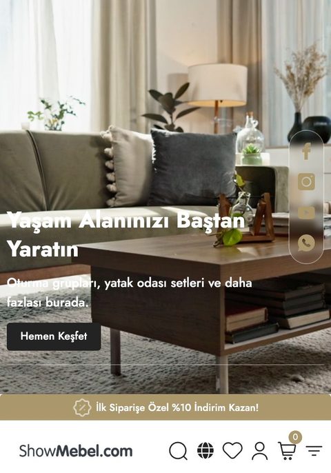 ShowMebel e-ticaret sitesinin telefon görünümü