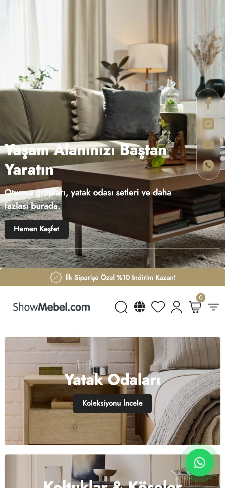ShowMebel web sitesinin telefondaki görünümü