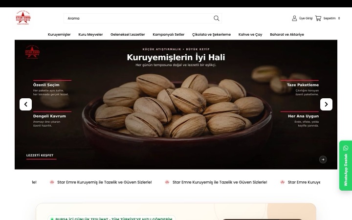 Star Emre Kuruyemiş web sitesinin ana sayfa görünümü