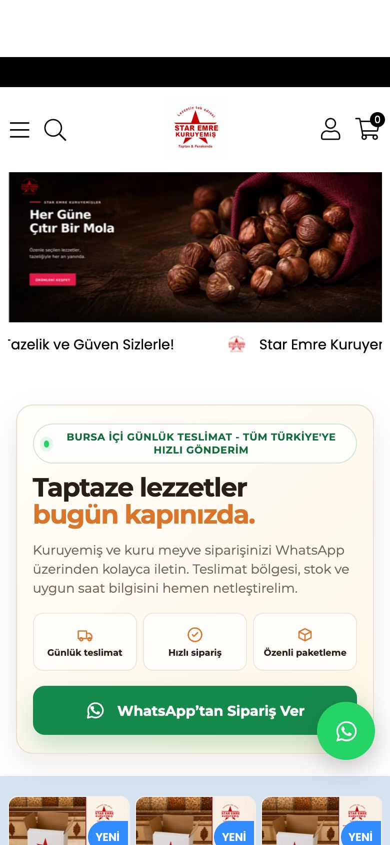 Star Emre Kuruyemiş web sitesinin telefondaki görünümü