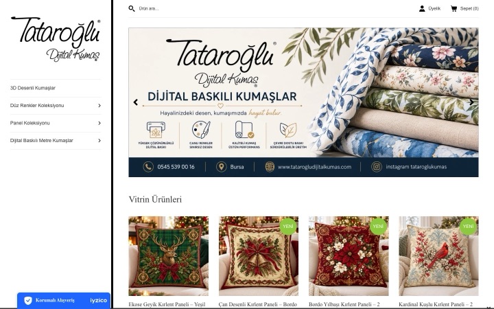 Tataroğlu Dijital Kumaş web sitesinin ana sayfa görünümü