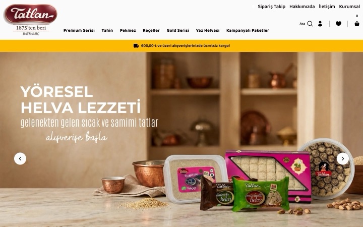 Tatlan Helva web sitesinin ana sayfa görünümü