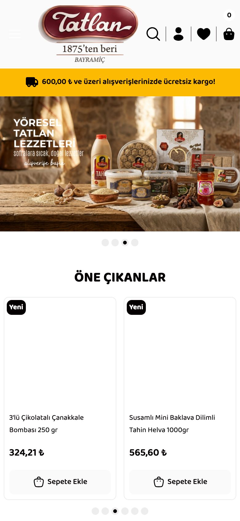 Tatlan Helva web sitesinin telefondaki görünümü