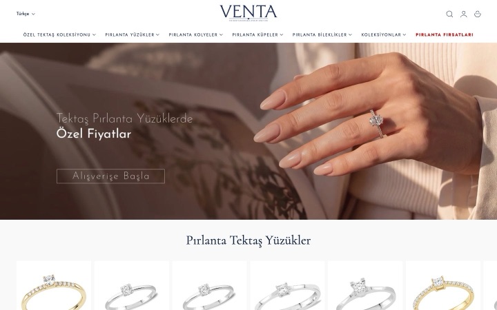 Venta Pırlanta web sitesinin ana sayfa görünümü