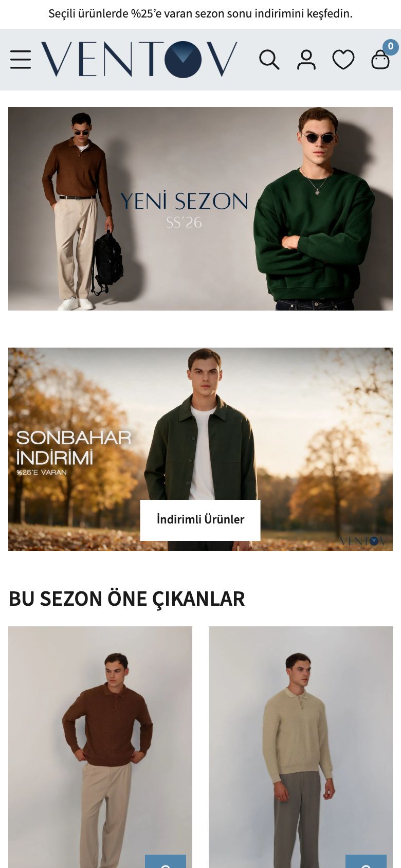 Ventov web sitesinin telefondaki görünümü