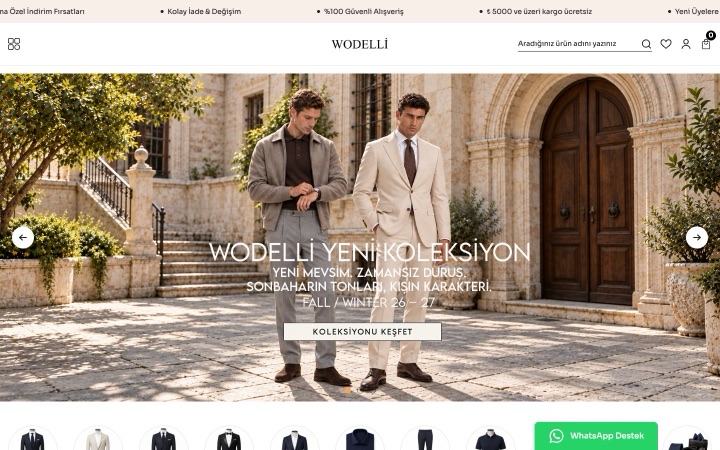 Wodelli web sitesinin ana sayfa görünümü