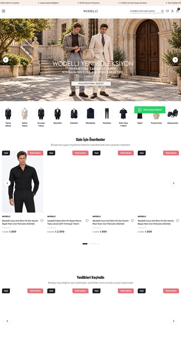 Wodelli web sitesinin ana sayfa görünümü