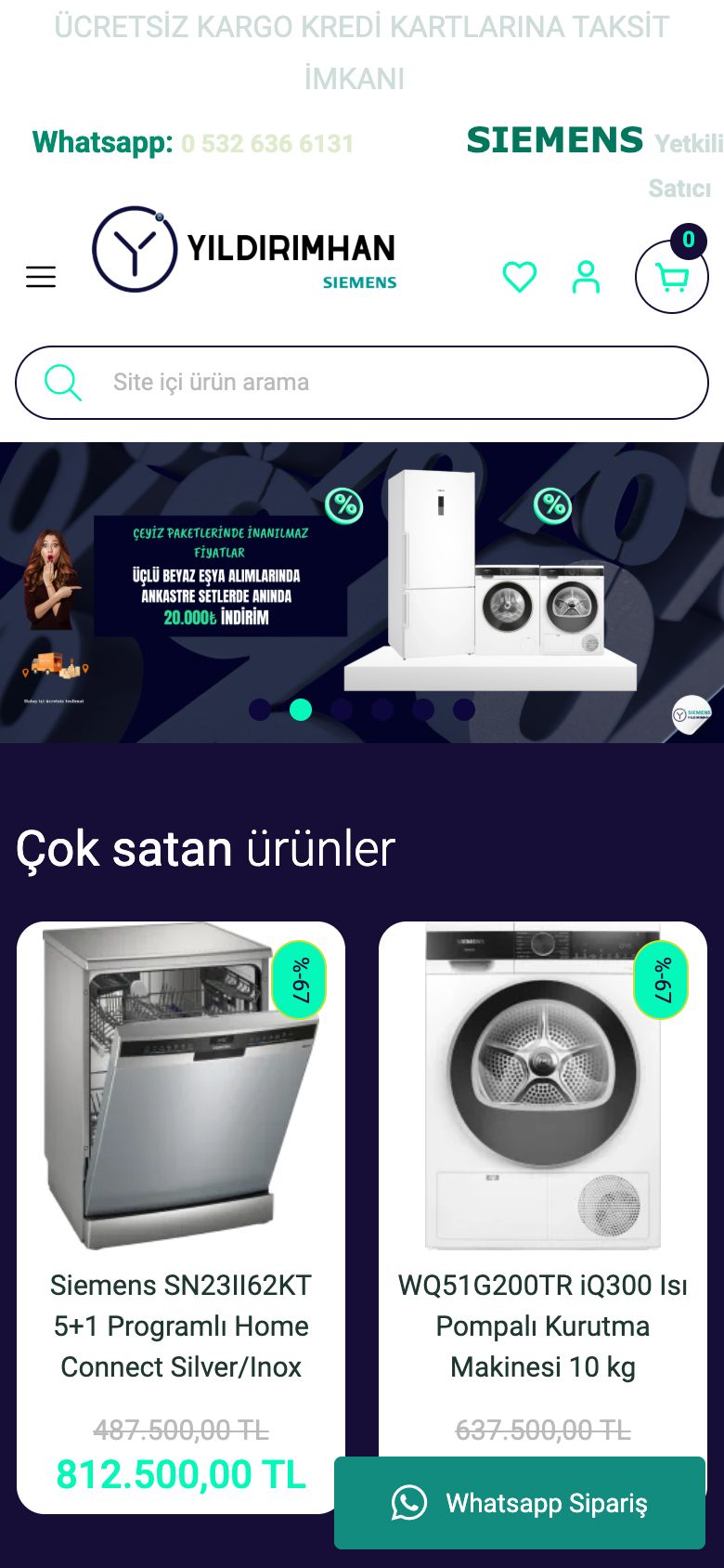Yıldırımhan web sitesinin telefondaki görünümü