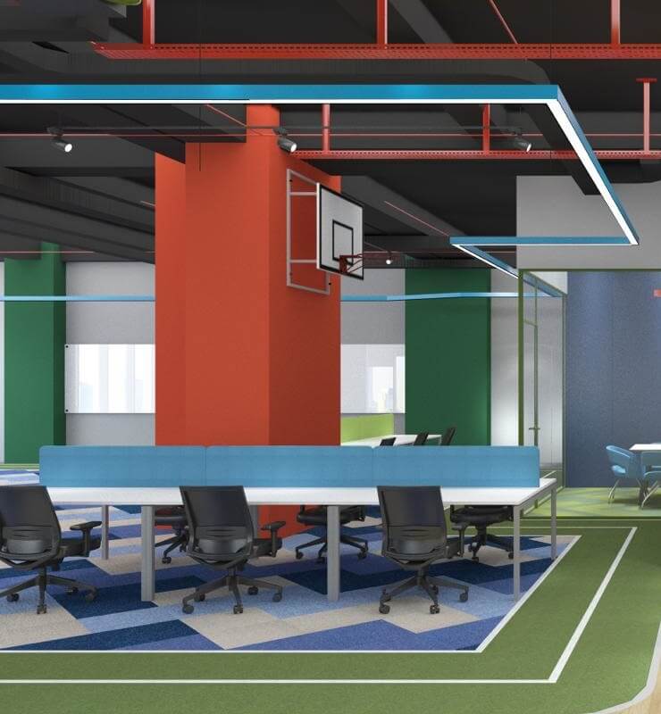 Basketbol potası bulunan ortak çalışma alanı